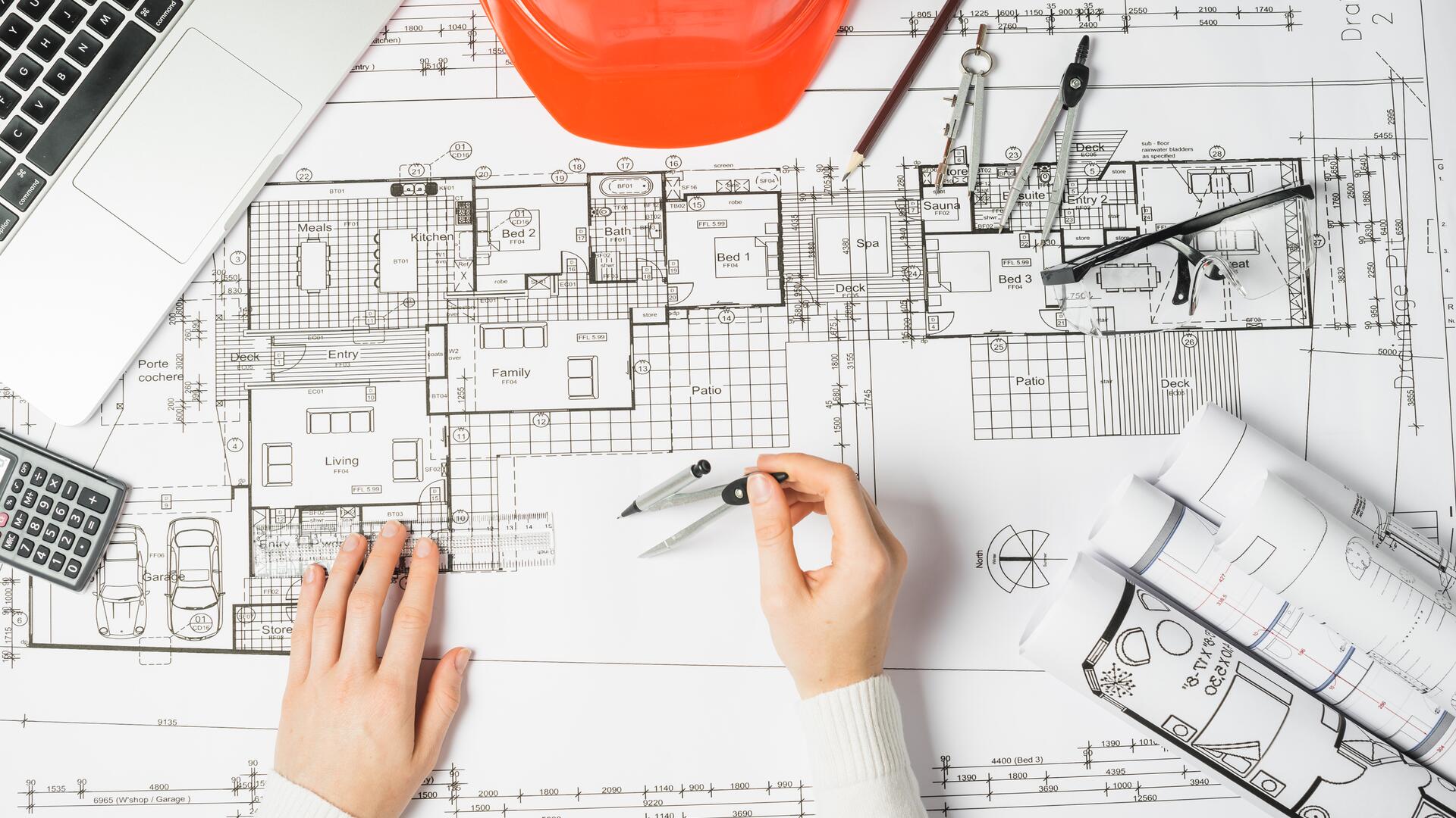 Gross floor area computation on architectural floor plan with drafting tools